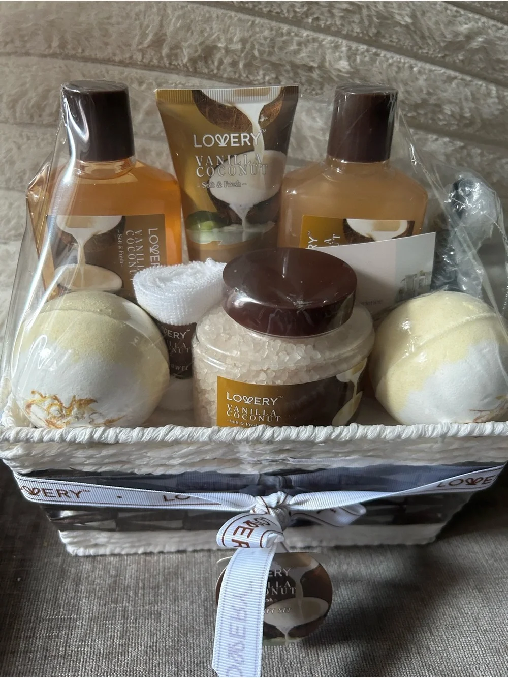 Love Vanilla Coconut Bath & Body Gift Basket - Cream, Yellow, Brown